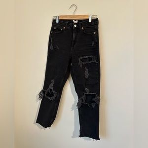 Topshop Distressed Straight Jeans